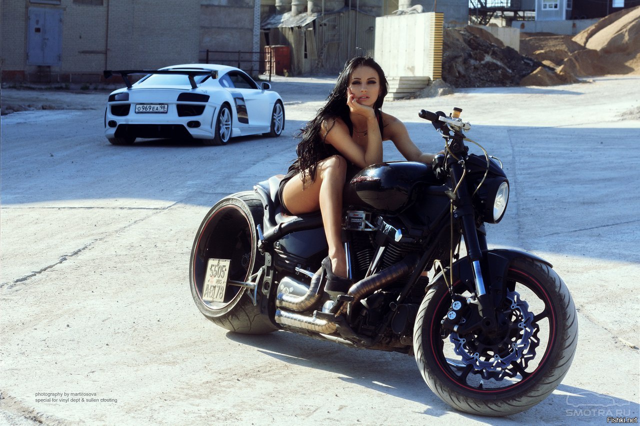 Sexy model Brunettes on a motorcycle in Stepanakert